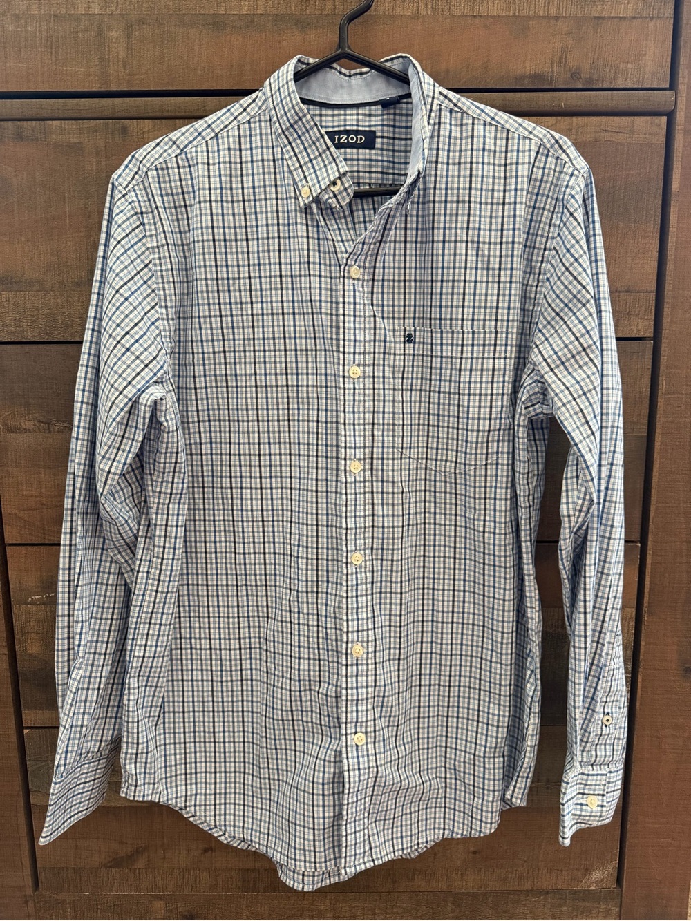 Izod Men's White and Blue Plaid Button-Down Shirt
